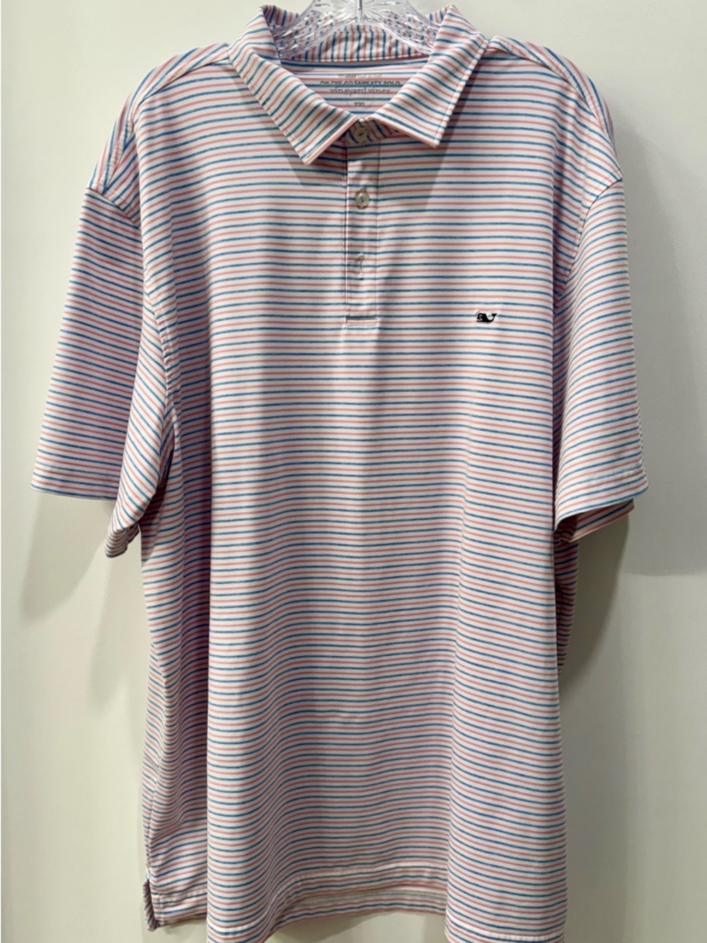 Vineyard Vines OTG On The Go Sankaty Polo Size XXL Pink Blue Striped